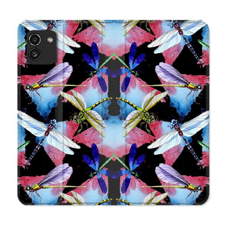 Housse Cuir Portefeuille pour Samsung Galaxy A03 Animal Libellule