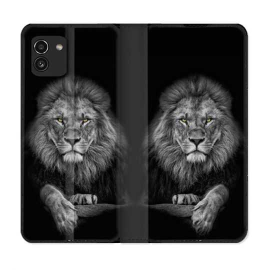 Housse Cuir Portefeuille pour Samsung Galaxy A03 Animal Lion Majestueux