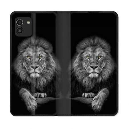 Housse Cuir Portefeuille pour Samsung Galaxy A03 Animal Lion Majestueux