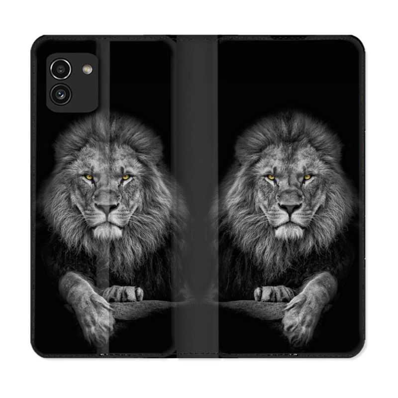 Housse Cuir Portefeuille pour Samsung Galaxy A03 Animal Lion Majestueux