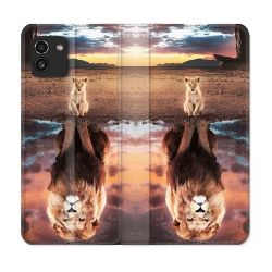 Housse Cuir Portefeuille pour Samsung Galaxy A03 Animal Lion Reflet