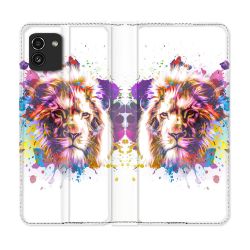 Housse Cuir Portefeuille pour Samsung Galaxy A03 Animal Lion Tag