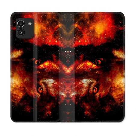Housse Cuir Portefeuille pour Samsung Galaxy A03 Animal Loup Espace