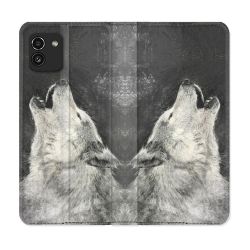 Housse Cuir Portefeuille pour Samsung Galaxy A03 Animal Loup Hurlement
