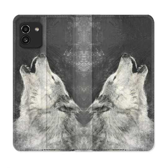 Housse Cuir Portefeuille pour Samsung Galaxy A03 Animal Loup Hurlement