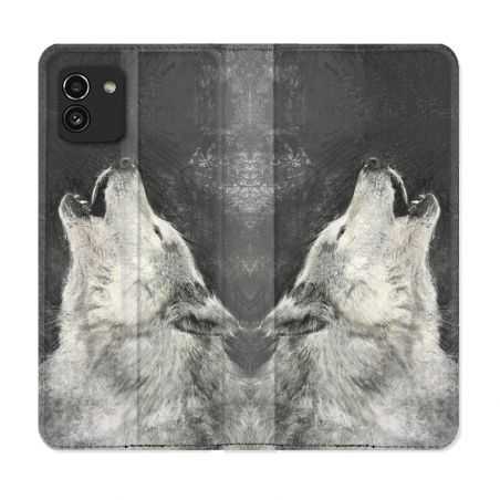 Housse Cuir Portefeuille pour Samsung Galaxy A03 Animal Loup Hurlement
