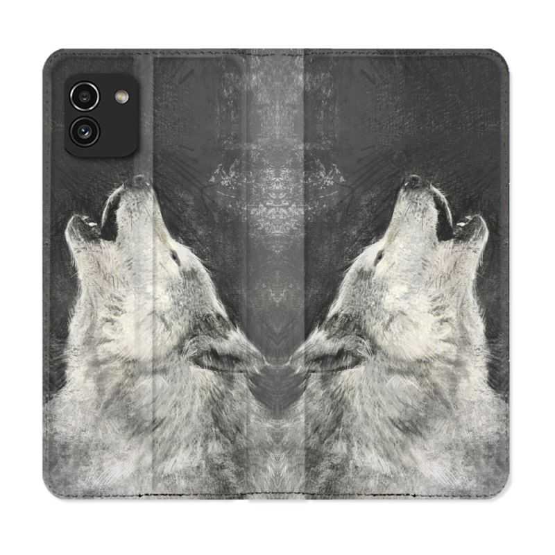 Housse Cuir Portefeuille pour Samsung Galaxy A03 Animal Loup Hurlement