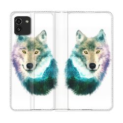 Housse Cuir Portefeuille pour Samsung Galaxy A03 Animal Loup Montagne
