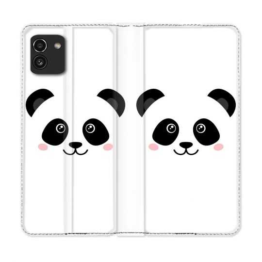 Housse Cuir Portefeuille pour Samsung Galaxy A03 Animal Panda Blanc