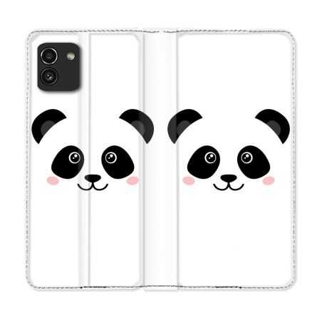 Housse Cuir Portefeuille pour Samsung Galaxy A03 Animal Panda Blanc