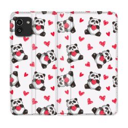 Housse Cuir Portefeuille pour Samsung Galaxy A03 Animal Panda Cœur