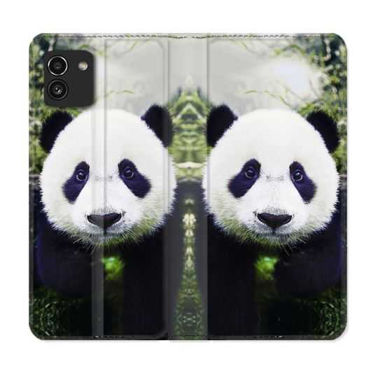 Housse Cuir Portefeuille pour Samsung Galaxy A03 Animal Panda Color