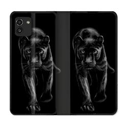 Housse Cuir Portefeuille pour Samsung Galaxy A03 Animal Panthère Noire