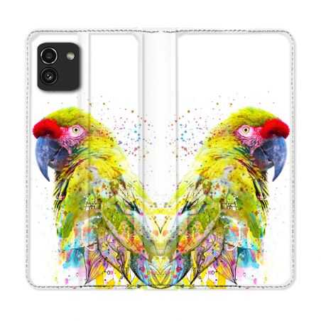 Housse Cuir Portefeuille pour Samsung Galaxy A03 Animal Perroquet Jaune
