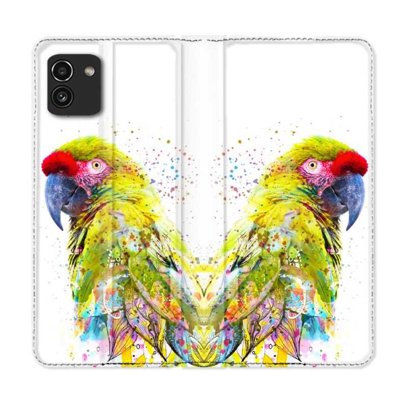 Housse Cuir Portefeuille pour Samsung Galaxy A03 Animal Perroquet Jaune