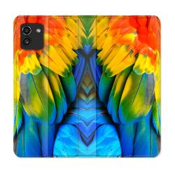 Housse Cuir Portefeuille pour Samsung Galaxy A03 Animal Perroquet Plume