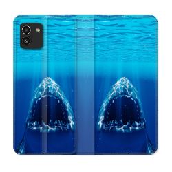 Housse Cuir Portefeuille pour Samsung Galaxy A03 Animal Requin Dent