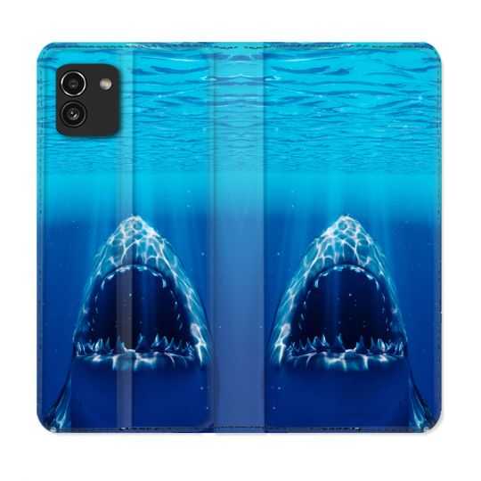 Housse Cuir Portefeuille pour Samsung Galaxy A03 Animal Requin Dent