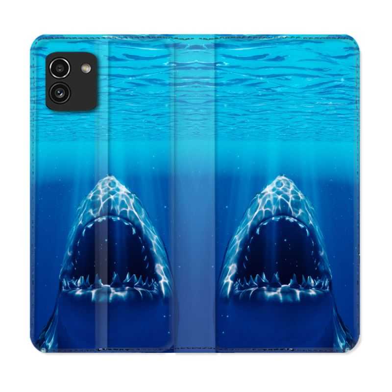 Housse Cuir Portefeuille pour Samsung Galaxy A03 Animal Requin Dent