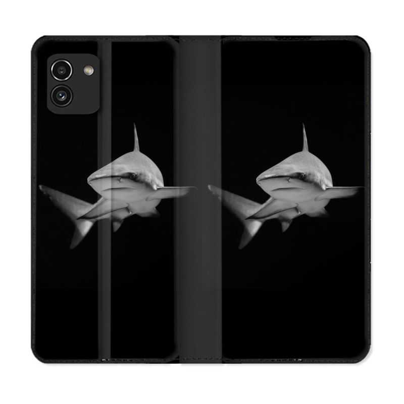 Housse Cuir Portefeuille pour Samsung Galaxy A03 Animal Requin Sombre