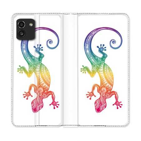 Housse Cuir Portefeuille pour Samsung Galaxy A03 Animal Salamandre Color