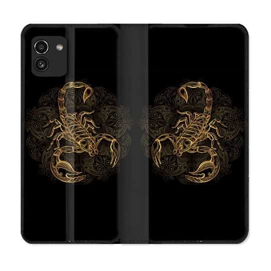 Housse Cuir Portefeuille pour Samsung Galaxy A03 Animal Scorpion Fresque