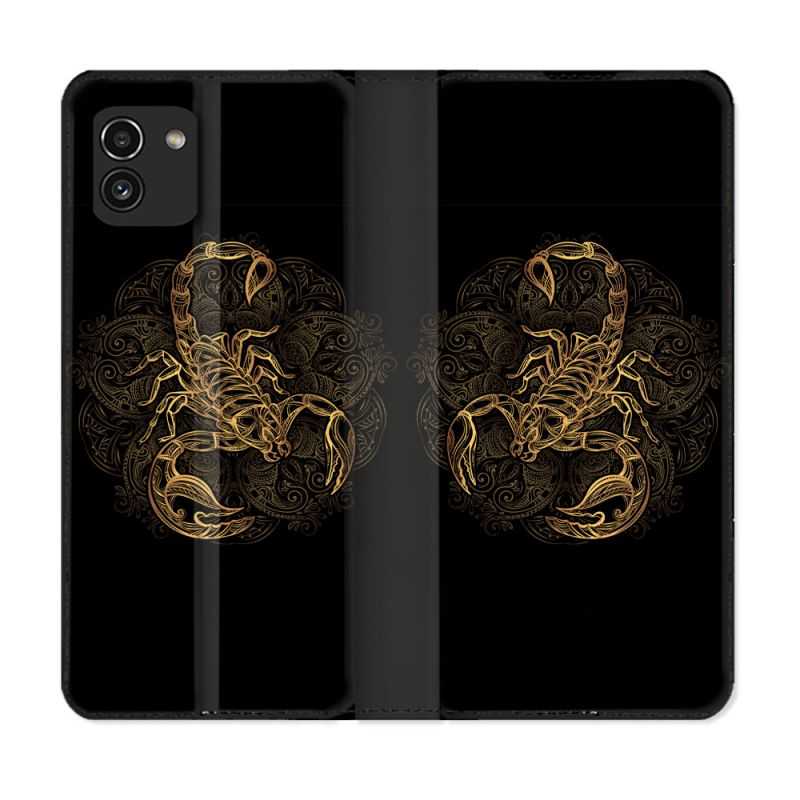Housse Cuir Portefeuille pour Samsung Galaxy A03 Animal Scorpion Fresque
