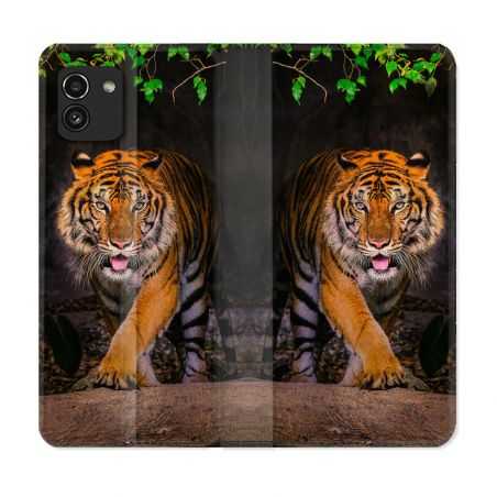 Housse Cuir Portefeuille pour Samsung Galaxy A03 Animal Tigre Jungle