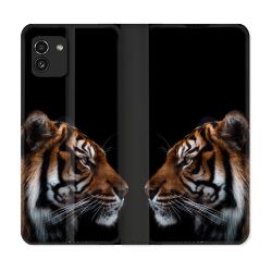 Housse Cuir Portefeuille pour Samsung Galaxy A03 Animal Tigre Noir