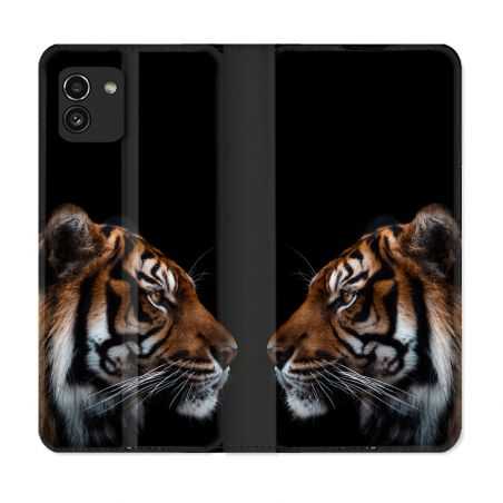 Housse Cuir Portefeuille pour Samsung Galaxy A03 Animal Tigre Noir