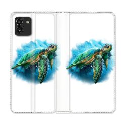 Housse Cuir Portefeuille pour Samsung Galaxy A03 Animal Tortue Blanche multicolore