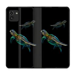 Housse Cuir Portefeuille pour Samsung Galaxy A03 Animal Tortue Noire multicolore