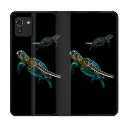 Housse Cuir Portefeuille pour Samsung Galaxy A03 Animal Tortue Noire multicolore