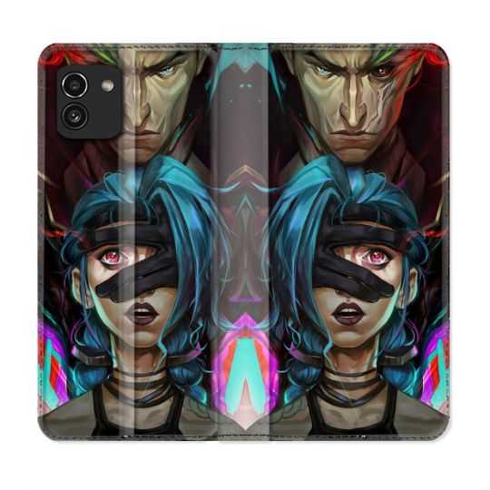 Housse Cuir Portefeuille pour Samsung Galaxy A03 Arcane Jynx Bleu