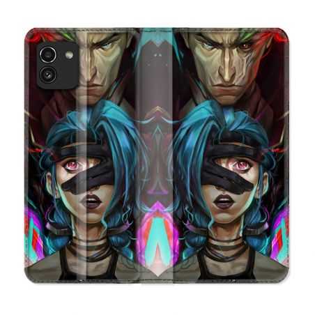 Housse Cuir Portefeuille pour Samsung Galaxy A03 Arcane Jynx Bleu