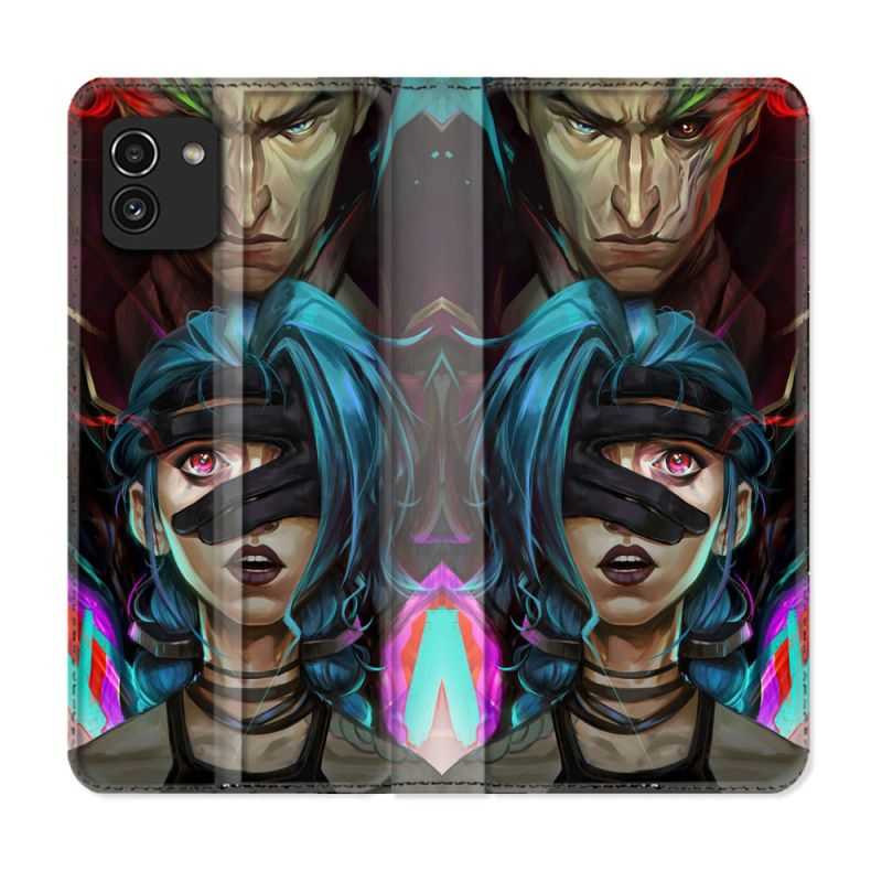 Housse Cuir Portefeuille pour Samsung Galaxy A03 Arcane Jynx Bleu