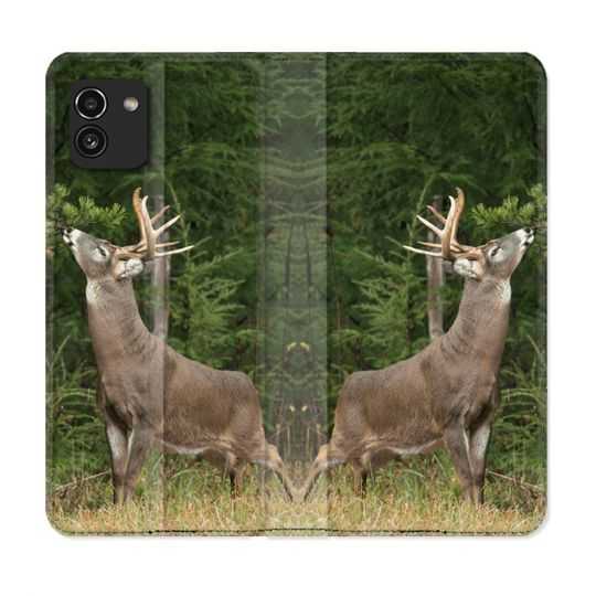 Housse Cuir Portefeuille pour Samsung Galaxy A03 Chasse Cerf