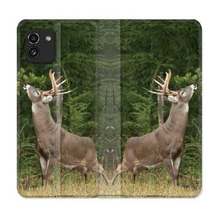 Housse Cuir Portefeuille pour Samsung Galaxy A03 Chasse Cerf