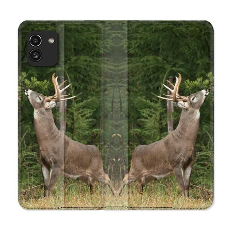 Housse Cuir Portefeuille pour Samsung Galaxy A03 Chasse Cerf
