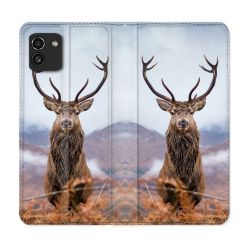 Housse Cuir Portefeuille pour Samsung Galaxy A03 Chasse Chevreuil Montagne