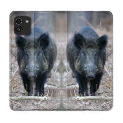 Housse Cuir Portefeuille pour Samsung Galaxy A03 Chasse Sanglier Pin