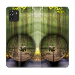 Housse Cuir Portefeuille pour Samsung Galaxy A03 Chasse Sanglier Viseur