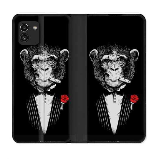 Housse Cuir Portefeuille pour Samsung Galaxy A03 Decale Singe Mafia
