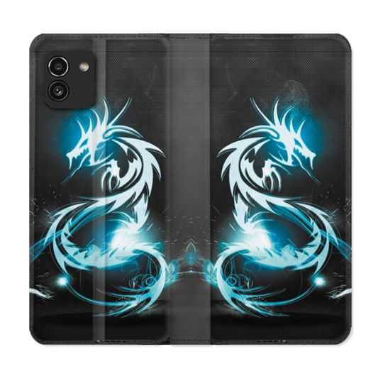 Housse Cuir Portefeuille pour Samsung Galaxy A03 Fantastique Dragon Bleu