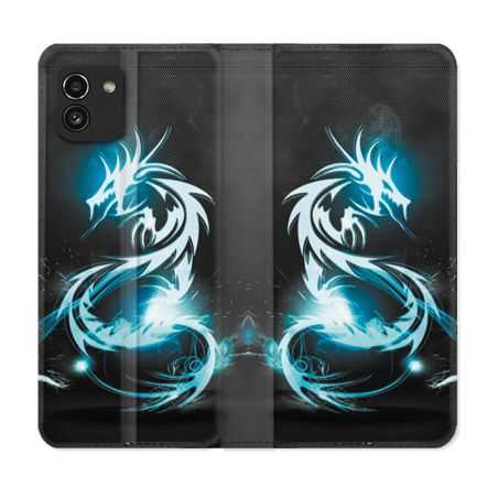 Housse Cuir Portefeuille pour Samsung Galaxy A03 Fantastique Dragon Bleu