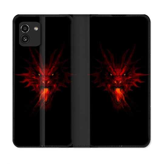 Housse Cuir Portefeuille pour Samsung Galaxy A03 Fantastique Dragon Feu