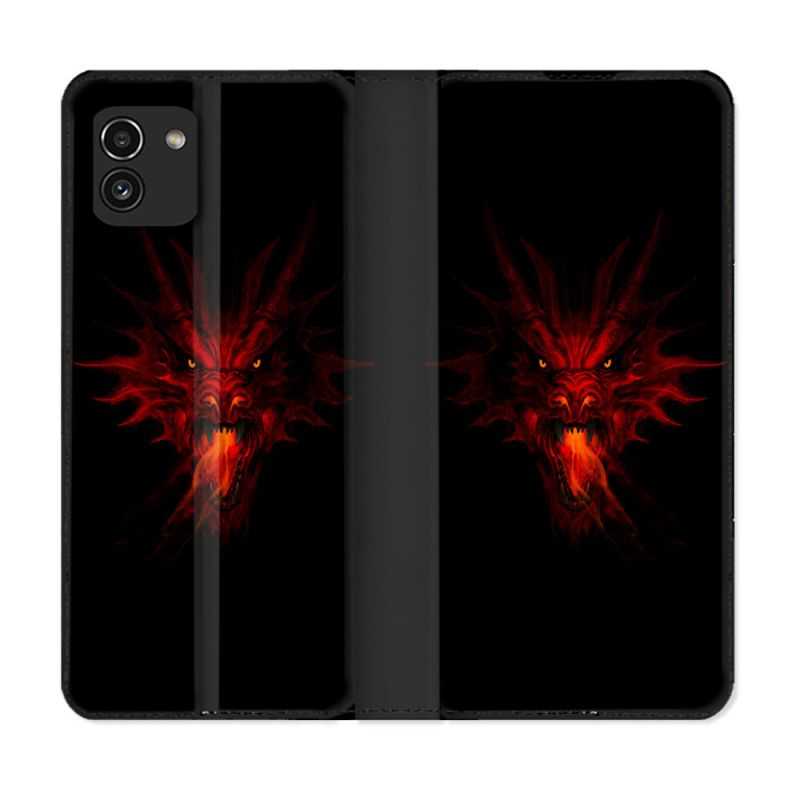Housse Cuir Portefeuille pour Samsung Galaxy A03 Fantastique Dragon Feu