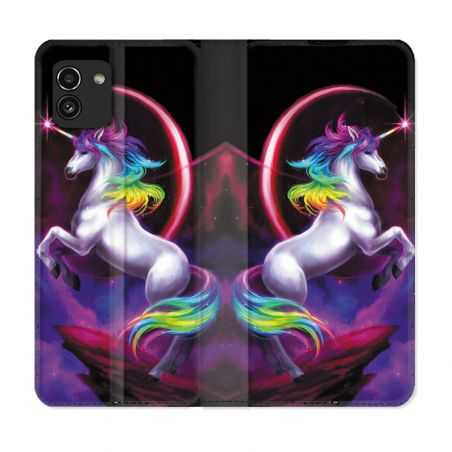 Housse Cuir Portefeuille pour Samsung Galaxy A03 Fantastique Licorne Arc en ciel