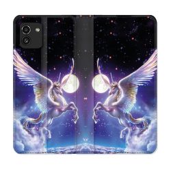 Housse Cuir Portefeuille pour Samsung Galaxy A03 Fantastique Licorne Céleste