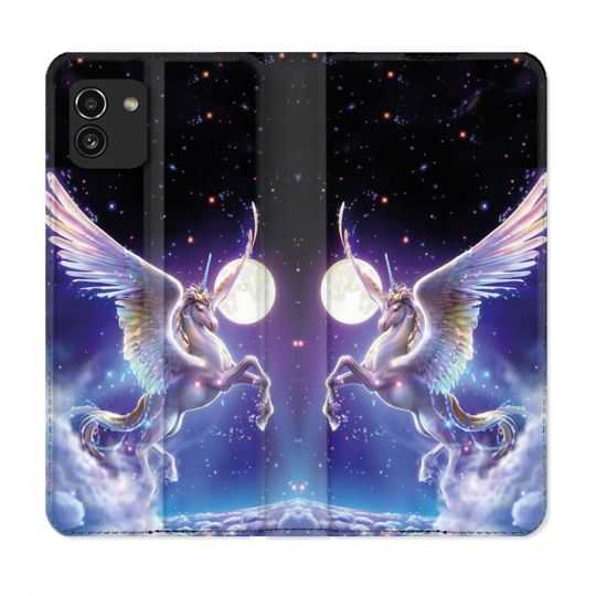 Housse Cuir Portefeuille pour Samsung Galaxy A03 Fantastique Licorne Céleste